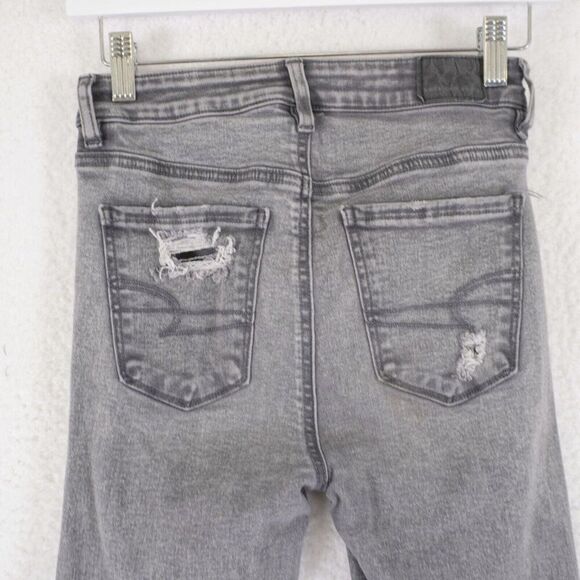 American Eagle Next Level Stretch Gray Denim Jeans 0R 25/29 Factory Distressed - Picture 5 of 9